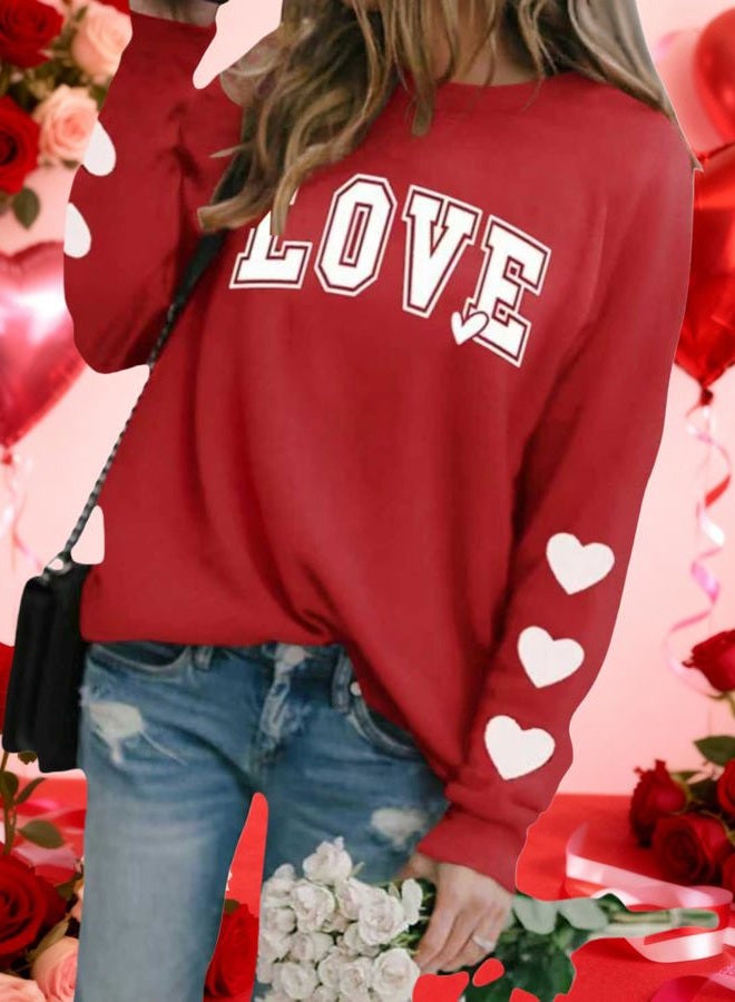 Huovud Valentine's Day Women's Funny Love Heart Graphic Shirt - Casual Long Sleeve Pullover Top, Red-5, L - Image 2