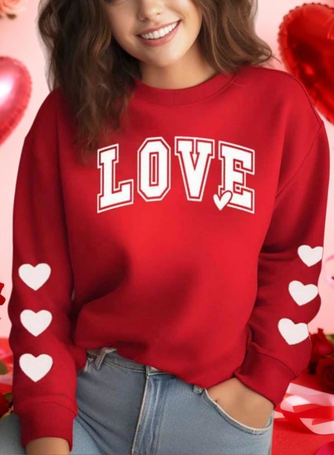 Huovud Valentine's Day Women's Funny Love Heart Graphic Shirt - Casual Long Sleeve Pullover Top, Red-5, L - Image 3