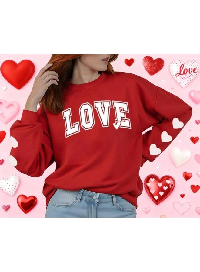 Huovud Valentine's Day Women's Funny Love Heart Graphic Shirt - Casual Long Sleeve Pullover Top, Red-5, L - Image 4