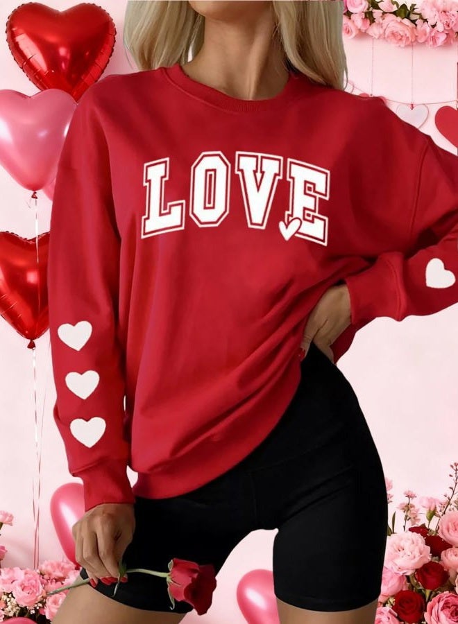 Huovud Valentine's Day Women's Funny Love Heart Graphic Shirt - Casual Long Sleeve Pullover Top, Red-5, L - Image 5