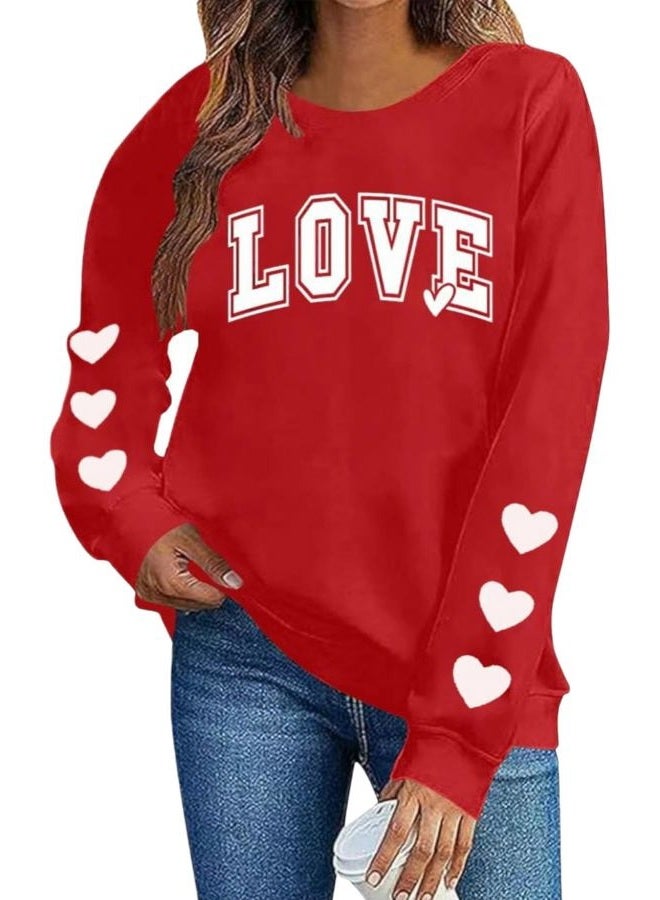Huovud Valentine's Day Women's Funny Love Heart Graphic Shirt - Casual Long Sleeve Pullover Top, Red-5, L - Image 1