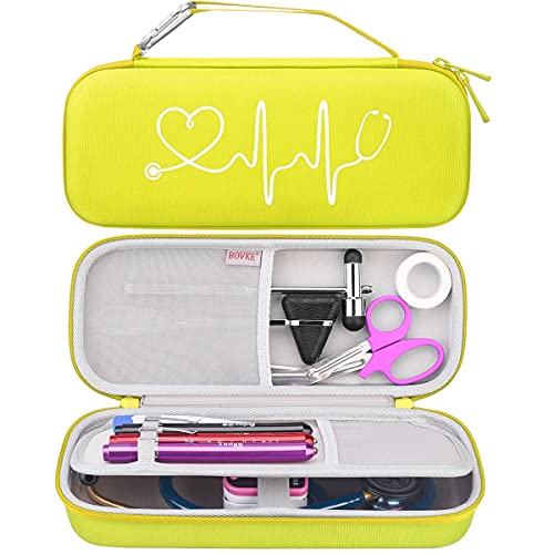 BOVKE Hard Stethoscope Case for 3M Littmann Classic III, Lightweight II S.E, Cardiology IV Diagnostic, MDF Acoustica Deluxe Stethoscopes - Extra Room for Medical Hammer and Penlights, Lemon Yellow - Image 1