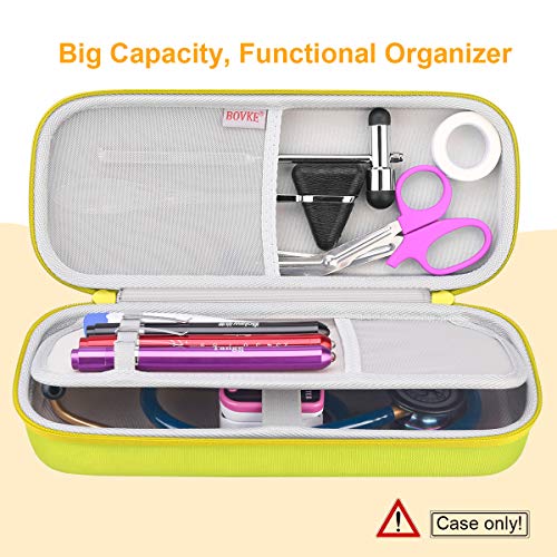 BOVKE Hard Stethoscope Case for 3M Littmann Classic III, Lightweight II S.E, Cardiology IV Diagnostic, MDF Acoustica Deluxe Stethoscopes - Extra Room for Medical Hammer and Penlights, Lemon Yellow - Image 3