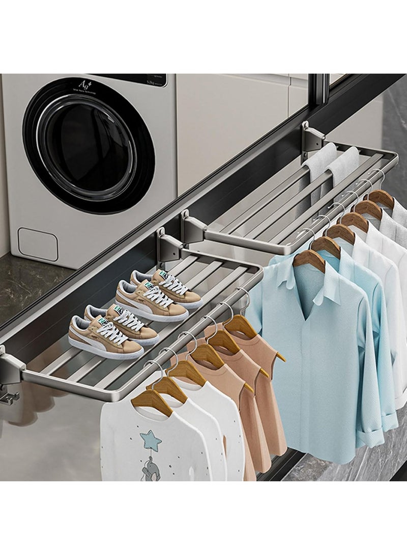 GUDOO رف تجفيف الملابس الجدارية القابل للطي، رف غسيل قابل للطي، رف تجفيف المناشف، شماعة ملابس لتجفيف الملابس في الحمام، الداخلية، أو الاستخدام الخارجي - Image 1