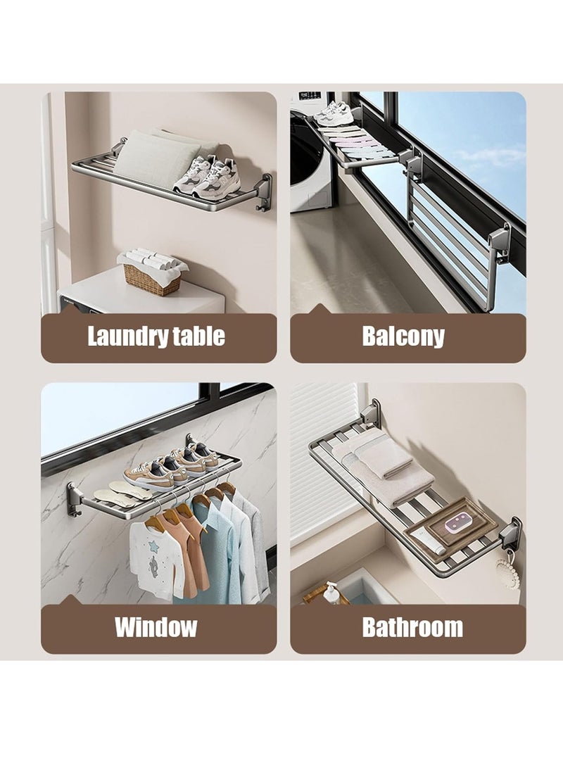 GUDOO رف تجفيف الملابس الجدارية القابل للطي، رف غسيل قابل للطي، رف تجفيف المناشف، شماعة ملابس لتجفيف الملابس في الحمام، الداخلية، أو الاستخدام الخارجي - Image 5