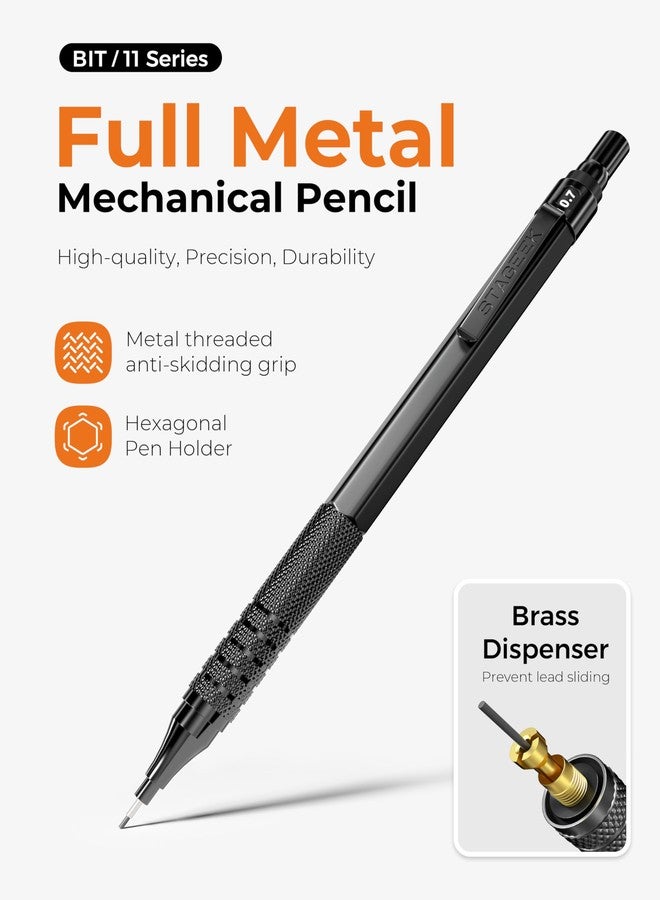 STAGEEK Metal Mechanical Pencil Set in Leather Case, 5PCS Art Drafting Pencil 0.3, 0.5, 0.7, 0.9 & 2mm Lead Holder, 9 Tube (4B 2B HB 2H Colors) Lead Refills for Drawing, Sketching, Writing (Black) - Image 2