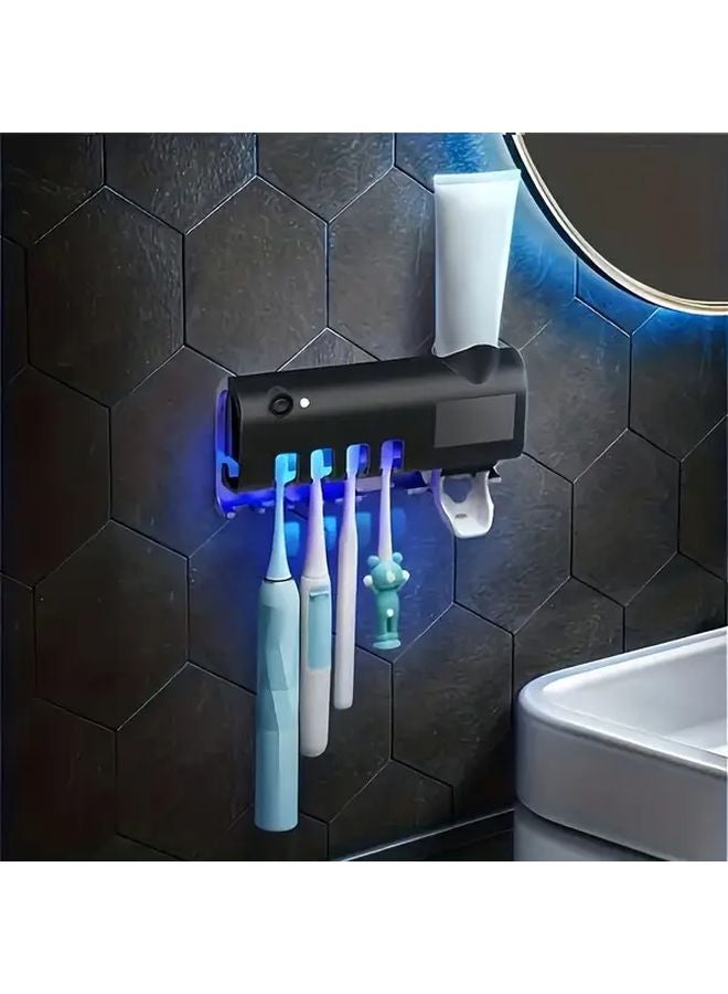 Black Smart Toothbrush Holder USB Rechargeable Wall Mounted Electric Toothpaste Dispenser - Image 1