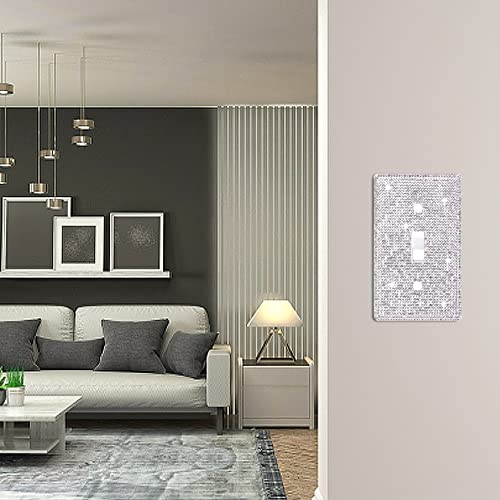 Dengduoduo Wall Plate Light Switch Cover, Standard Size 4.50" x 2.76", Dengduoduo Silver Rhinestones Bling Decorative Wall Plate Light Switch Outlet Cover for Bedroom Accessories Home Decor (Single Gang Toggle) - Image 4