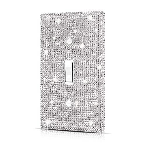 Dengduoduo Wall Plate Light Switch Cover, Standard Size 4.50" x 2.76", Dengduoduo Silver Rhinestones Bling Decorative Wall Plate Light Switch Outlet Cover for Bedroom Accessories Home Decor (Single Gang Toggle) - Image 1