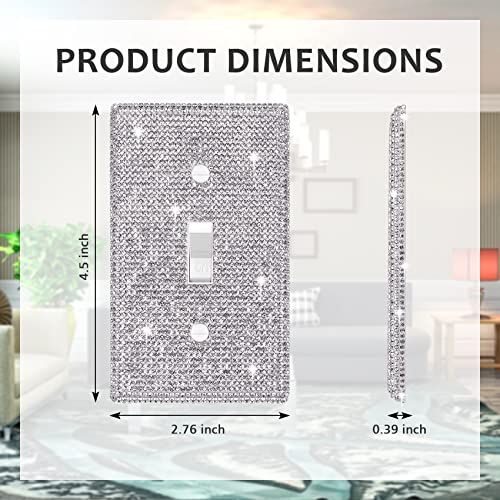 Dengduoduo Wall Plate Light Switch Cover, Standard Size 4.50" x 2.76", Dengduoduo Silver Rhinestones Bling Decorative Wall Plate Light Switch Outlet Cover for Bedroom Accessories Home Decor (Single Gang Toggle) - Image 2