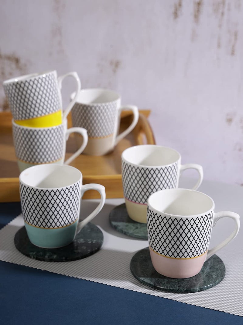 Saaikee Bone China Tea Coffee Cups Set of 6 (160 ML) – Printed Checkered Tea Cup Set of 6 | Tea & Coffee Cup Set | Coffee Mug Set of 6 for Kitchen & Dining Table - Image 4