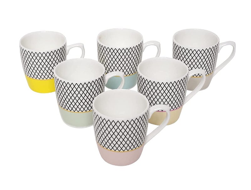 Saaikee Bone China Tea Coffee Cups Set of 6 (160 ML) – Printed Checkered Tea Cup Set of 6 | Tea & Coffee Cup Set | Coffee Mug Set of 6 for Kitchen & Dining Table - Image 1