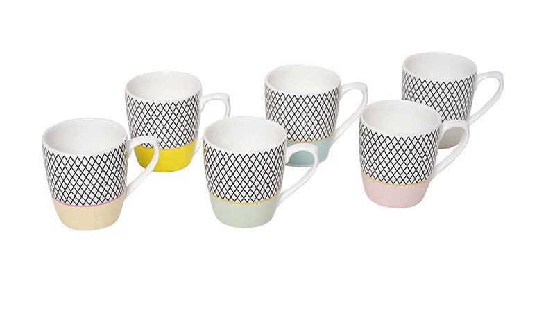 Saaikee Bone China Tea Coffee Cups Set of 6 (160 ML) – Printed Checkered Tea Cup Set of 6 | Tea & Coffee Cup Set | Coffee Mug Set of 6 for Kitchen & Dining Table - Image 2