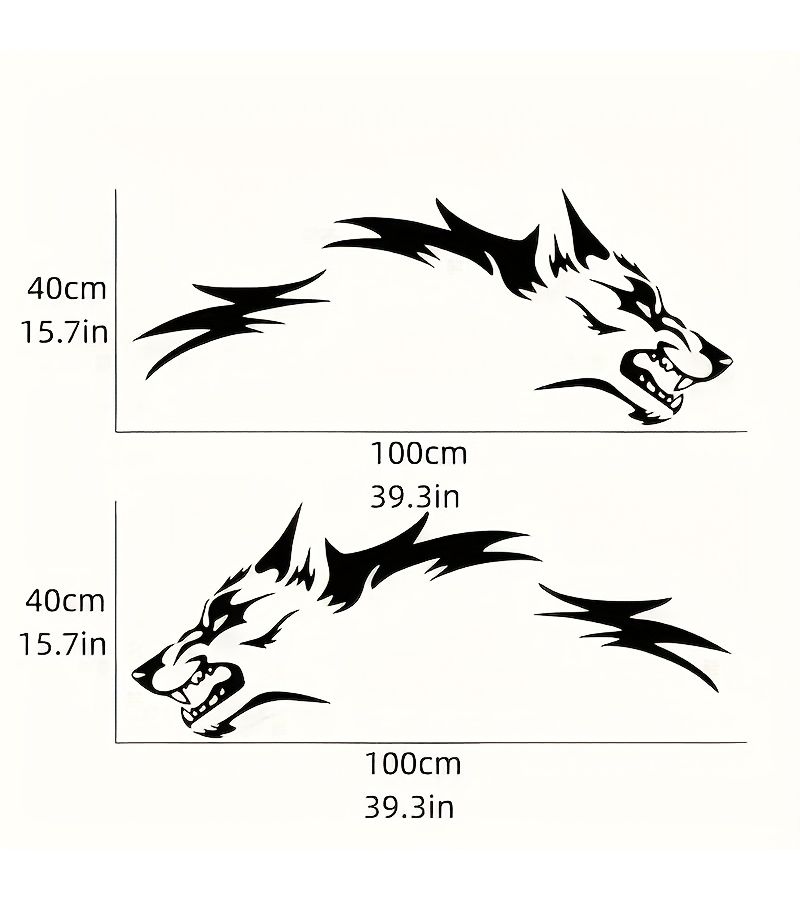 2 Pcs Wolf Totem Car Stickers Universal Side Door Vinyl Decals White Tribal Tattoo Set Cartoon Animal Sports Theme Self Adhesive Glossy Irregular Shape - Image 2