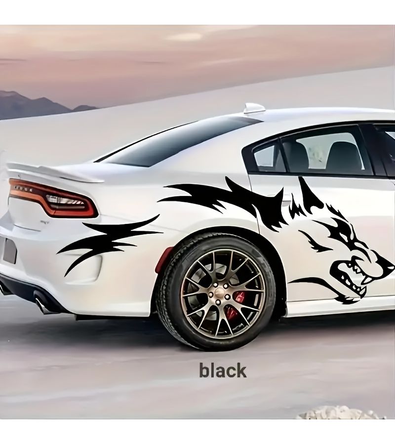 2 Pcs Wolf Totem Car Stickers Universal Side Door Vinyl Decals White Tribal Tattoo Set Cartoon Animal Sports Theme Self Adhesive Glossy Irregular Shape - Image 1