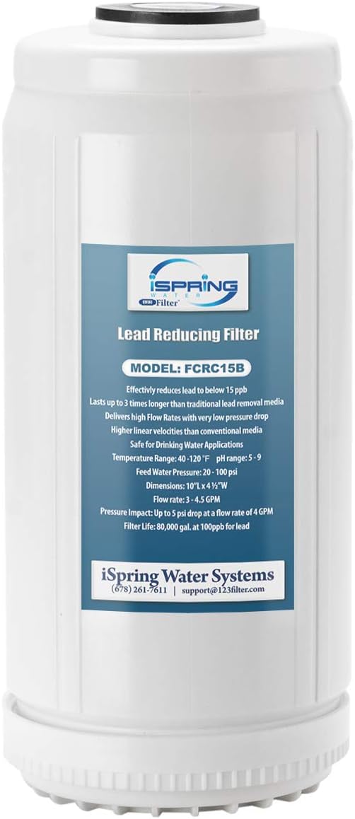 iSpring iSpring FCRC15B Lead Reducing Replacement Water Filter Ultra High Capacity 10x45 Fits Whole House Water Filtration System WGB21BPB - Image 1