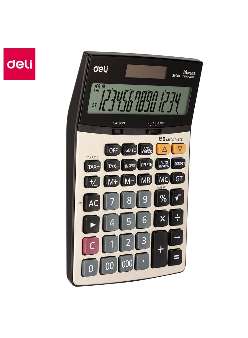 ديلي آلة حاسبة ذات سطح معدني مكونة من 14 رقمًا تعمل بالبطارية والطاقة شمسية - Image 1