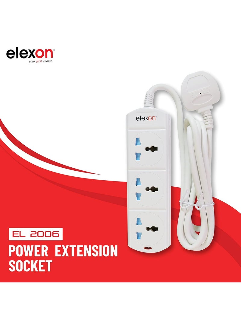 elexon 3Way Power Extension Socket 2M Universal Socket With Surge Protector 13A - Image 3