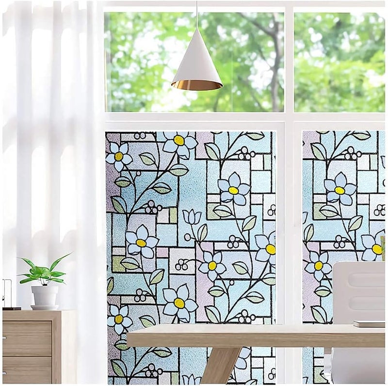 LAVOUP Window Film Privacy Static Cling Stained Glass Film 3D Decorative Colorful Removable Glass Window Sticker Heat Insulation Vinyl Window Foil for Home 17.5 X 78.7 Inch - Image 3