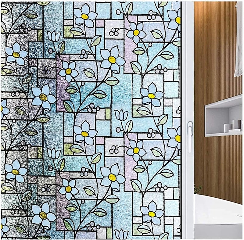 LAVOUP Window Film Privacy Static Cling Stained Glass Film 3D Decorative Colorful Removable Glass Window Sticker Heat Insulation Vinyl Window Foil for Home 17.5 X 78.7 Inch - Image 2