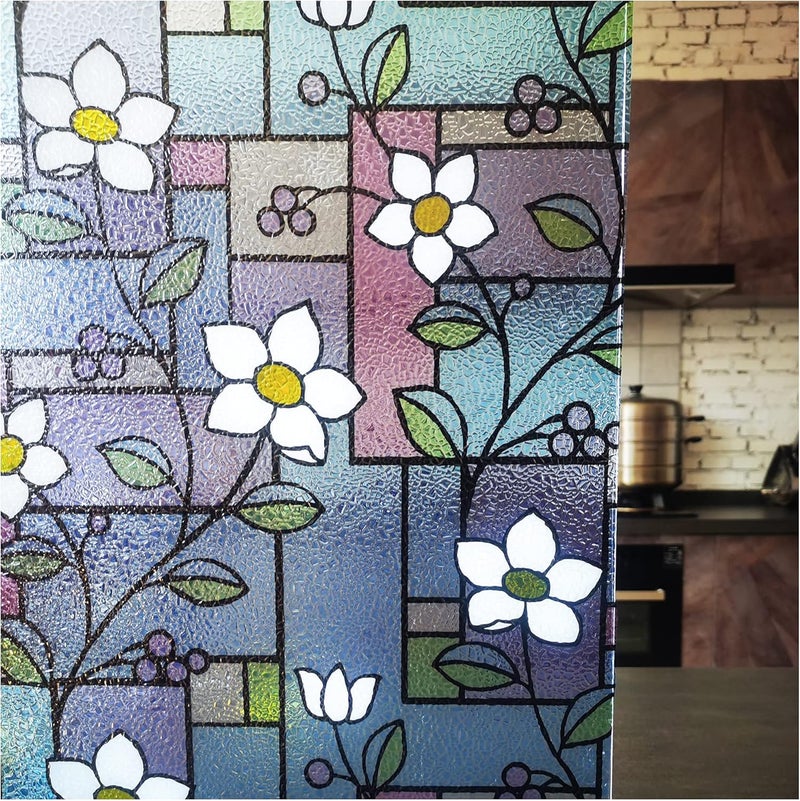 LAVOUP Window Film Privacy Static Cling Stained Glass Film 3D Decorative Colorful Removable Glass Window Sticker Heat Insulation Vinyl Window Foil for Home 17.5 X 78.7 Inch - Image 1