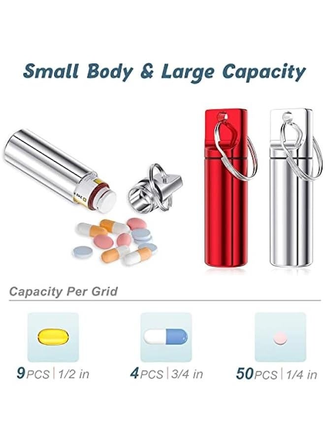 Pill Holder Keychain, Pill Box for Purse, Portable Pill Organizer Container, Small Pocket Travel Pill Case with Keychain, Waterproof Metal Pill Medicine Bottle for Outdoor Travel (2 Pack) - Image 4