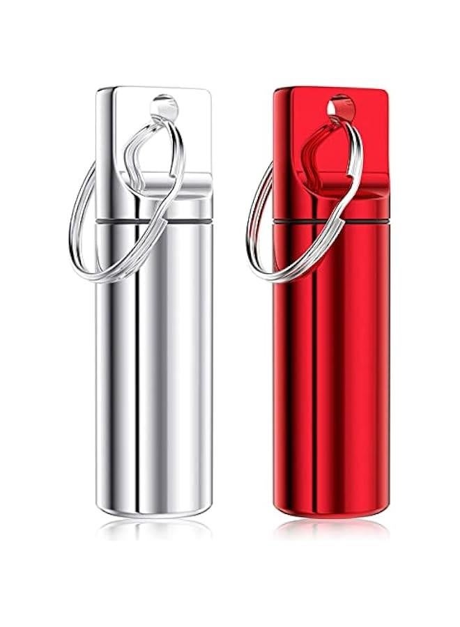 Pill Holder Keychain, Pill Box for Purse, Portable Pill Organizer Container, Small Pocket Travel Pill Case with Keychain, Waterproof Metal Pill Medicine Bottle for Outdoor Travel (2 Pack) - Image 1