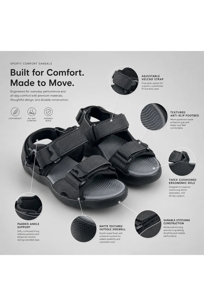 Feet First Men’s Sports Sandals with Adjustable Velcro Straps – Lightweight Comfort Outdoor Walking Sandals