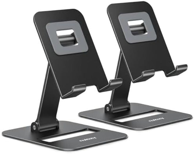 Nulaxy 2 Pack Dual Folding Cell Phone Stand, Fully Adjustable Phone Holder for Desk, Compatible with iPhone 17 16 15 14 13 12 11, Nintendo Switch, All Phones, Black & Rose Gold - Image 1