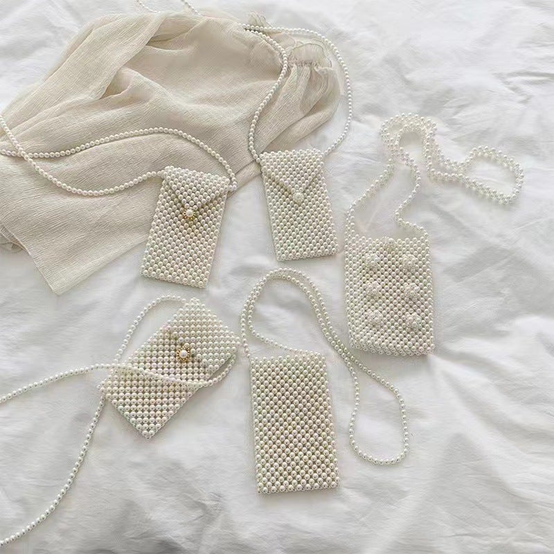 Mobile Phone Pearl Bag Women'S Internet Celebrity Small Bag Crossbody Bag All-Match Retro Western Style Hand-Woven Ins Pearl Bag - Image 2