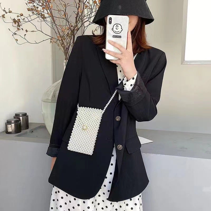 Mobile Phone Pearl Bag Women'S Internet Celebrity Small Bag Crossbody Bag All-Match Retro Western Style Hand-Woven Ins Pearl Bag - Image 5