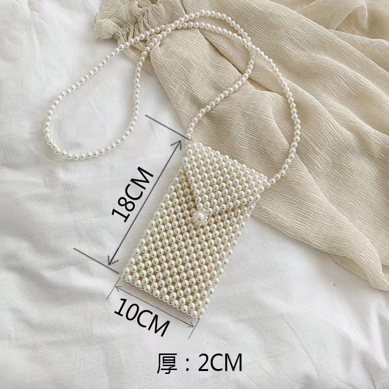 Mobile Phone Pearl Bag Women'S Internet Celebrity Small Bag Crossbody Bag All-Match Retro Western Style Hand-Woven Ins Pearl Bag - Image 1