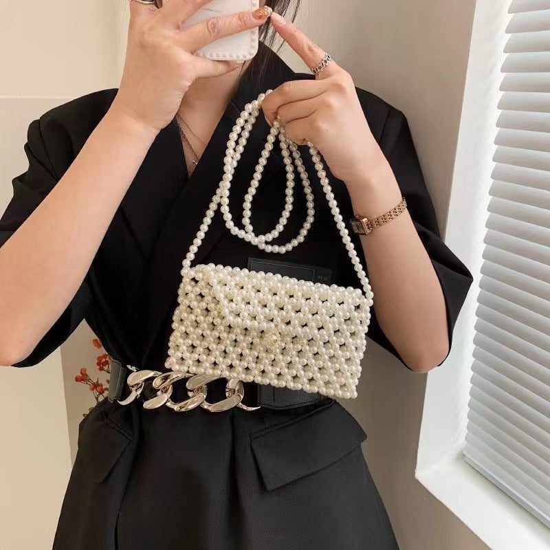 Mobile Phone Pearl Bag Women'S Internet Celebrity Small Bag Crossbody Bag All-Match Retro Western Style Hand-Woven Ins Pearl Bag - Image 4