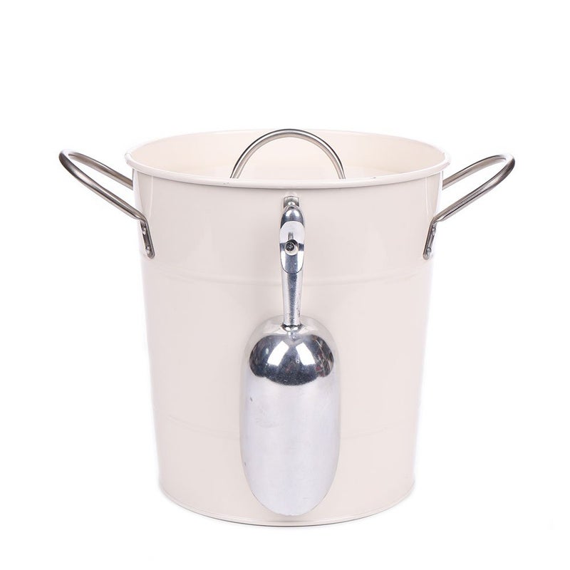 KL Home by Jackie Inc T586 Cream 4L Metal Double Walled Ice Bucket Set with Lid and Scoop 