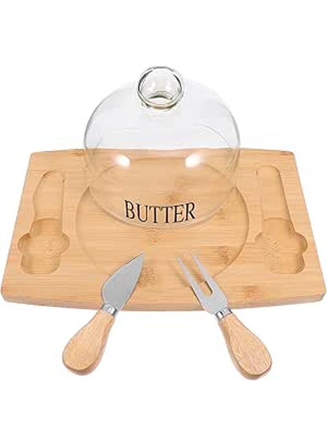 Natural Wood Butter Dish with Lid and Spatula for Fridge Storage - Image 1