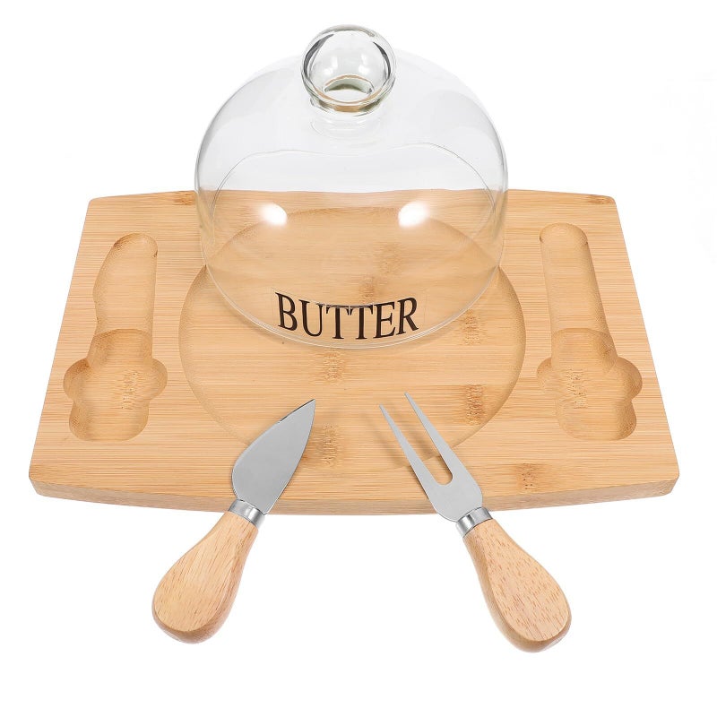 Natural Wood Butter Dish with Lid and Spatula for Fridge Storage - Image 2