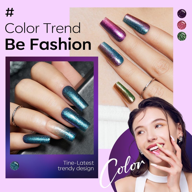 modelones Chameleon Gel Nail Polish Set - 6 Colors Fall Winter Aurora Gel Polish Kit Blue Green Purple Red Brown Glitter Gel Polish Soak Off LED Nail Lamp Gel Nail Kit Home Gift DIY Salon for Women - Image 4