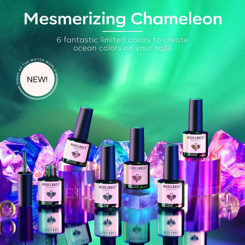 modelones Chameleon Gel Nail Polish Set - 6 Colors Fall Winter Aurora Gel Polish Kit Blue Green Purple Red Brown Glitter Gel Polish Soak Off LED Nail Lamp Gel Nail Kit Home Gift DIY Salon for Women - Image 2