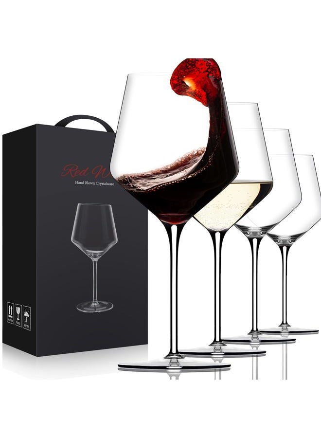 OJA Red Wine Glasses Set of 4, Crystal Hand Blown Wine Glass with Long Stem - Image 1