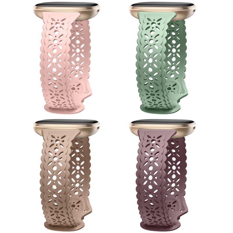 Dirrelo 4 Pack Hollow-out Band Compatible for Fitbit Versa 3/Versa 4/Fitbit Sense 2/Sense Bands Women,Soft Thin Lace Silicone Strap Replacement Wristbands Accessories for Versa 3 4/Sense 2/Sense Watch - Image 1