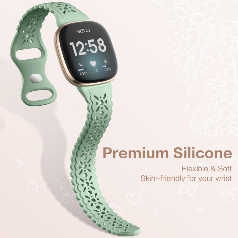 Dirrelo 4 Pack Hollow-out Band Compatible for Fitbit Versa 3/Versa 4/Fitbit Sense 2/Sense Bands Women,Soft Thin Lace Silicone Strap Replacement Wristbands Accessories for Versa 3 4/Sense 2/Sense Watch - Image 4
