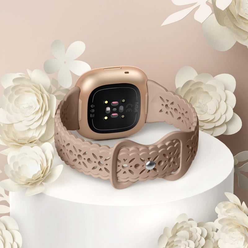 Dirrelo 4 Pack Hollow-out Band Compatible for Fitbit Versa 3/Versa 4/Fitbit Sense 2/Sense Bands Women,Soft Thin Lace Silicone Strap Replacement Wristbands Accessories for Versa 3 4/Sense 2/Sense Watch - Image 2