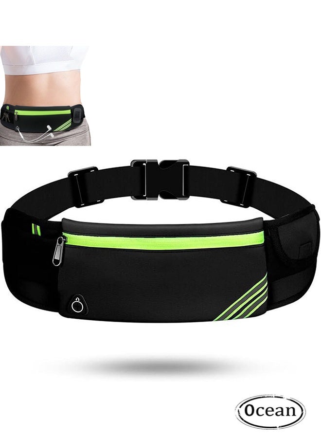 JS Running Belt Bag, Slim Portable Waist Pack Bag for Hiking Cycling Workout, Reflective Runners Belt Jogging Pocket Belt, Travelling Money Phone Holder for Running (Black) - Image 1