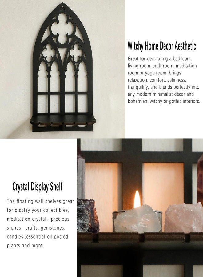 Artilady Crystal Display Shelf - 3 PCS Cute Window Shaped Floating Shelves for Wall Bedroom, Black Witchy Room Decor, Gothic Halloween Wall Decor for Home - Image 5