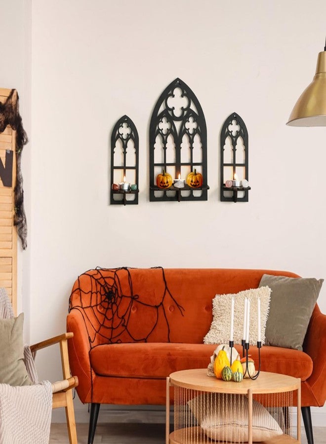 Artilady Crystal Display Shelf - 3 PCS Cute Window Shaped Floating Shelves for Wall Bedroom, Black Witchy Room Decor, Gothic Halloween Wall Decor for Home - Image 2