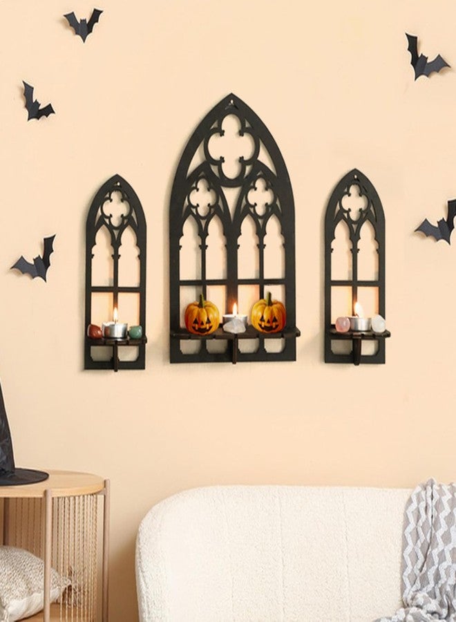 Artilady Crystal Display Shelf - 3 PCS Cute Window Shaped Floating Shelves for Wall Bedroom, Black Witchy Room Decor, Gothic Halloween Wall Decor for Home - Image 3
