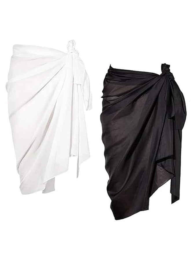 HOOTO Women Beach Sarong Bathing Suit Wrap Skirt Sheer Bikini Swimsuit Cover Ups 94cm Long Skirt Chiffon Scarf for Swimwear Black&White 140 x 94 cm - Image 1