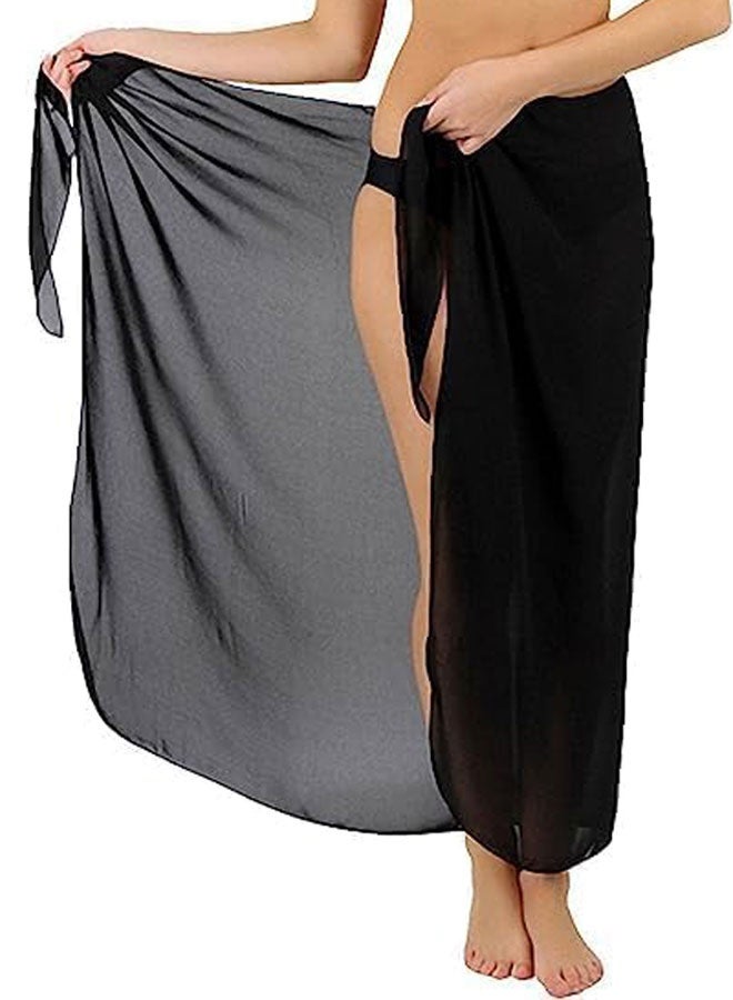 HOOTO Women Beach Sarong Bathing Suit Wrap Skirt Sheer Bikini Swimsuit Cover Ups 94cm Long Skirt Chiffon Scarf for Swimwear Black&White 140 x 94 cm - Image 4