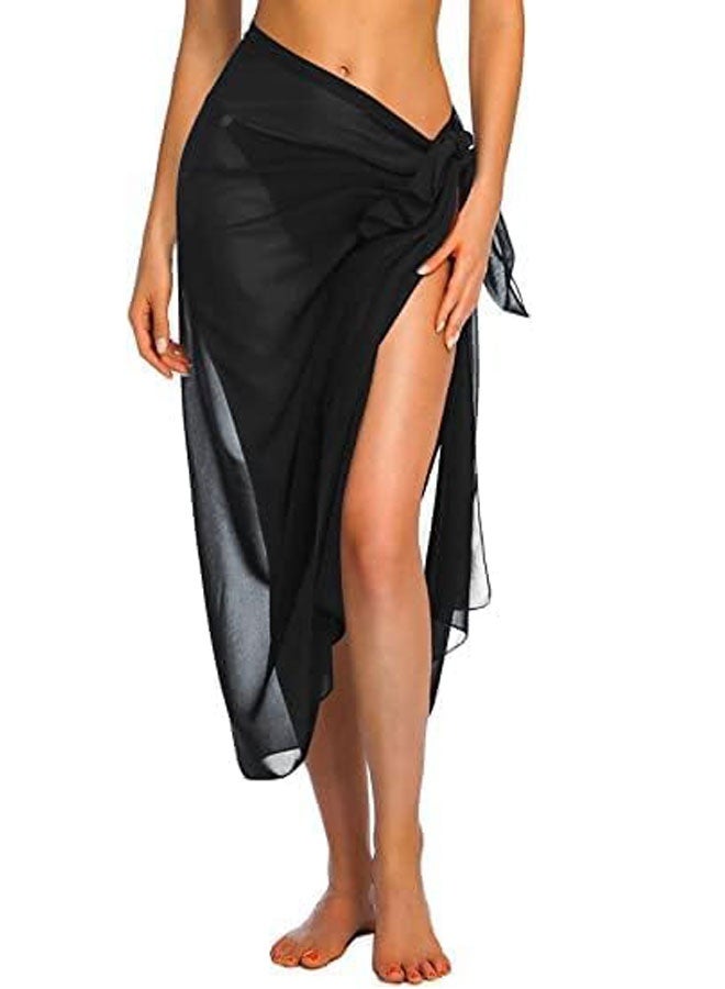HOOTO Women Beach Sarong Bathing Suit Wrap Skirt Sheer Bikini Swimsuit Cover Ups 94cm Long Skirt Chiffon Scarf for Swimwear Black&White 140 x 94 cm - Image 2