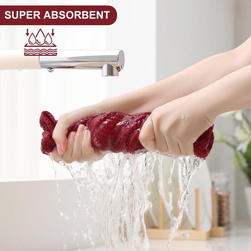 Homaxy 100% Cotton Kitchen Towels and Dishcloths Set, 12 x 12 Inches and 13 x 28 Inches, Set of 8 Bulk Kitchen Towels Set, Ultra Soft Absorbent Dish Cloths for Washing Dishes, Burgundy - Image 3
